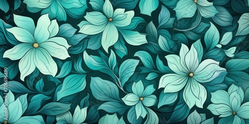 Teal pastel template of flower designs with leaves and petals