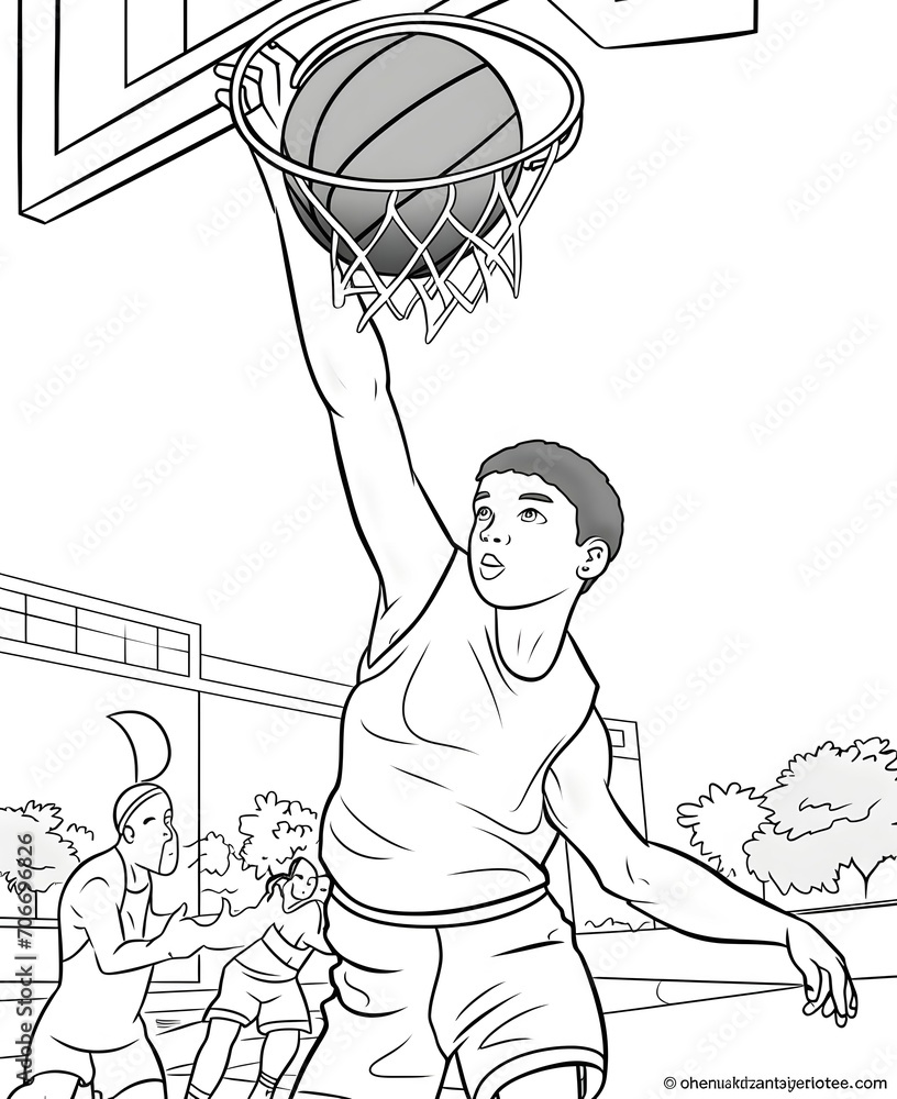 coloring page for kids, hook Shot, this is a onehanded shot where the