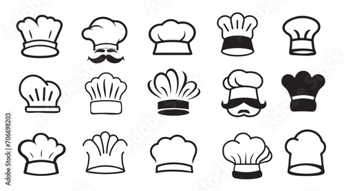 Chef cook hat set hand drawn sketch in Comic style coloring book