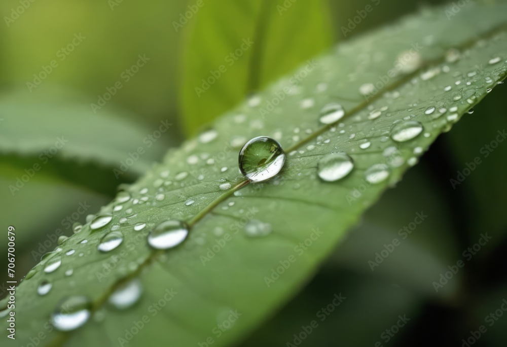 Large beautiful drops of transparent rain water on a green leaf macro. Drops of dew in the morning glow in the sun. Beautiful leaf texture in nature. Natural background Large beautiful drops of transparent rain water on a green leaf macro. Drops of dew in the morning glow in the sun. Beautiful leaf texture in nature. Natural background