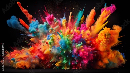 Colorful powder paint rainbow bomb exploding splash Image