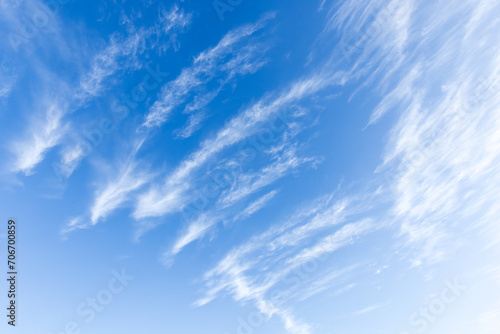 Cirrus clouds are in blue sky, natural background photo texture