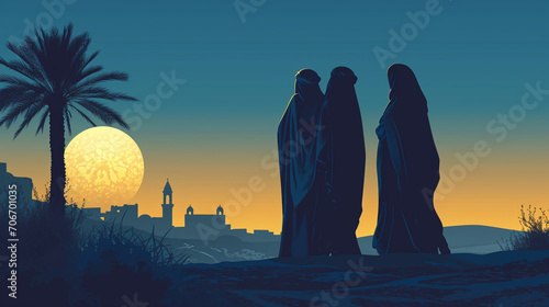 Spiritual Reflection: Vector images capturing Emirati women in moments of spiritual reflection, highlighting the significance of faith and cultural traditions in their lives, vecto photo