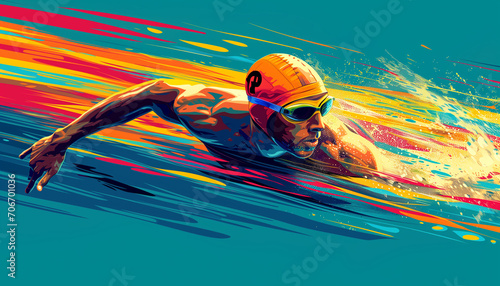 Colorful male swimmer