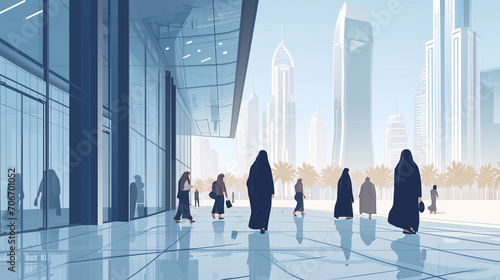Architectural Prowess: Illustrations of Emirati women contributing to architectural and urban development projects, shaping the skylines of the UAE, vector women photo