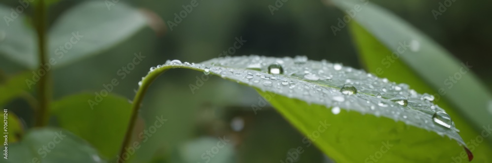 Large beautiful drops of transparent rain water on a green leaf macro. Drops of dew in the morning glow in the sun. Beautiful leaf texture in nature. Natural background Large beautiful drops of transparent rain water on a green leaf macro. Drops of dew in the morning glow in the sun. Beautiful leaf texture in nature. Natural background