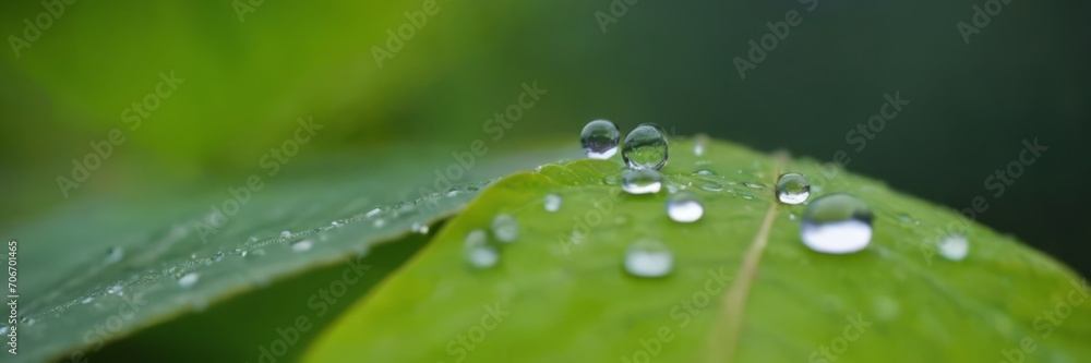 Large beautiful drops of transparent rain water on a green leaf macro. Drops of dew in the morning glow in the sun. Beautiful leaf texture in nature. Natural background Large beautiful drops of transparent rain water on a green leaf macro. Drops of dew in the morning glow in the sun. Beautiful leaf texture in nature. Natural background