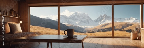 Coffee cup on wood table and view of beautiful nature background. © Алексей Ковалев