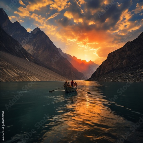 Amazing sunset attabad lake view photography image Ai generated art photo
