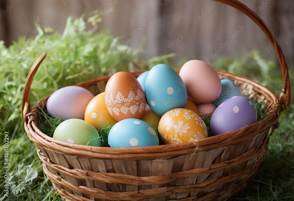 Painting easter eggs on wicker basket Painting easter eggs on wicker basket