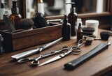 various barbershop implements in order