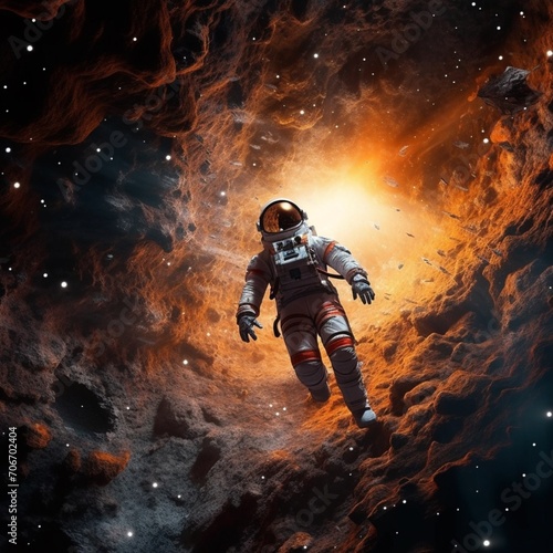 Cute astronaut floating flying galaxy outer space suit wallpaper AI Generated art © DolonChapa