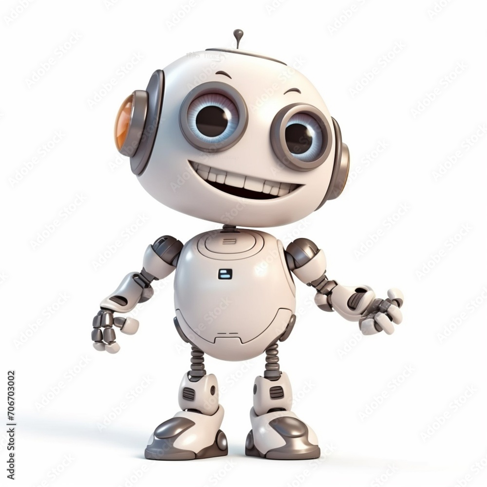 Cute cartoon characters happy robot image white background Cute cartoon characters happy robot image white background