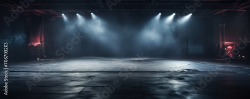 The dark stage shows, empty pewter, steel, slate background, neon light, spotlights, The asphalt floor and studio room with smoke --ar 5:2 --v 5.2 Job ID: 4390a6d5-6dc9-4c95-806f-dca3c8a36296