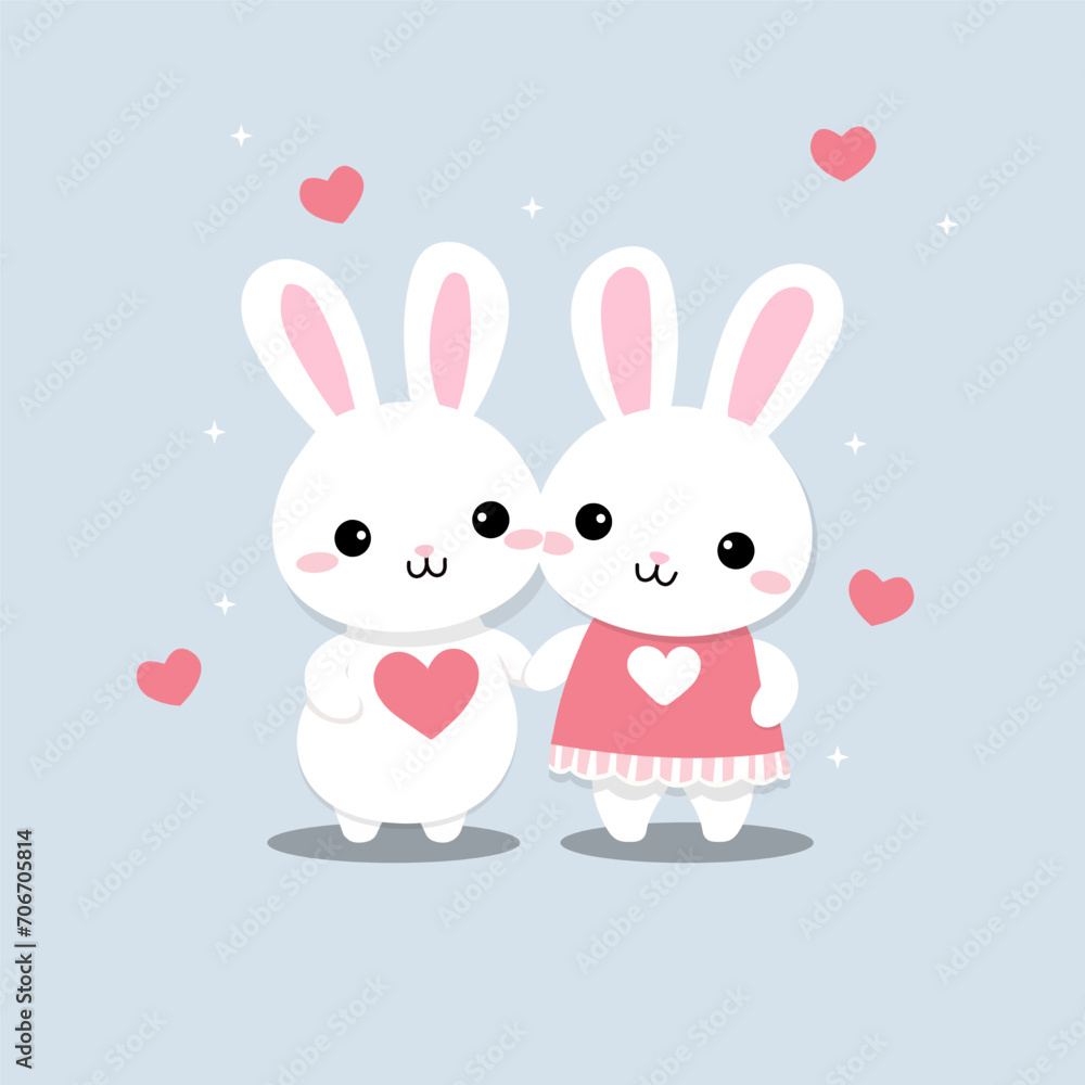 Two cute bunnies hugging. Two cute bunnies or rabbits holding hands. Loving couple. Couple in love. Romantic concept. Valentines day Two cute bunnies hugging. Two cute bunnies or rabbits holding hands. Loving couple. Couple in love. Romantic concept. Valentines day