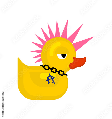 Rubber duck punk. Duck toy punker. yellow punky