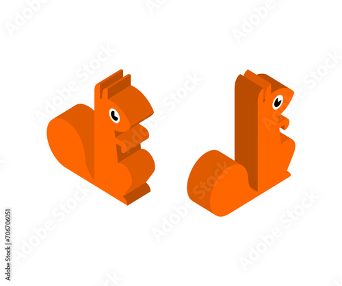 Squirrel Isometric isolated. bun tree-dwelling rodent with a bushy tail