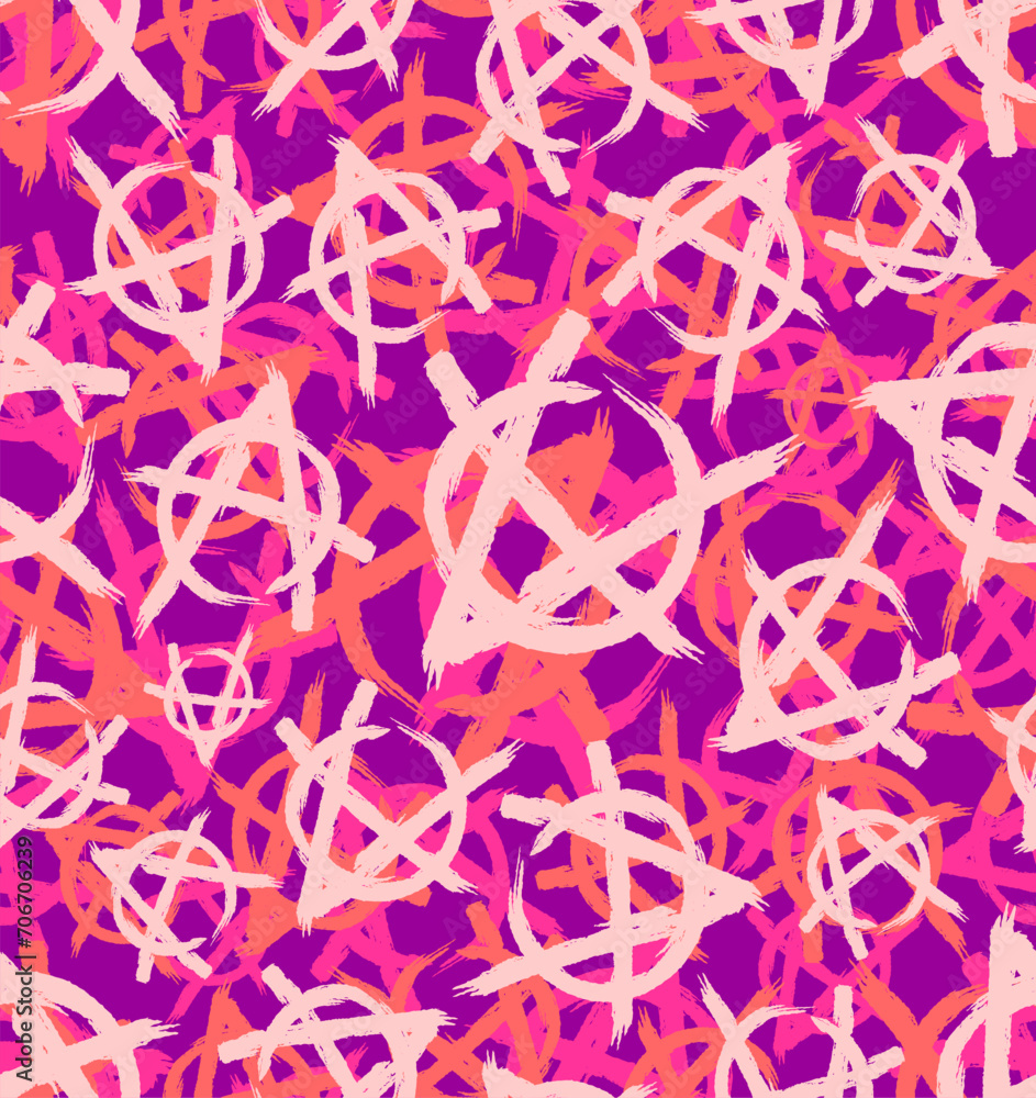 Anarchy Military Pink pattern seamless. Punk sign Army Violet background. Female Protective texture Anarchy Military Pink pattern seamless. Punk sign Army Violet background. Female Protective texture