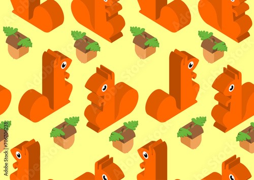 Squirrel pattern seamless. bun tree-dwelling rodent with a bushy tail background. Baby fabric texture