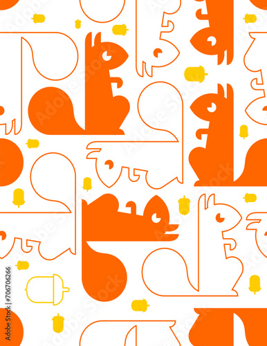 Squirrel pattern seamless. bun tree-dwelling rodent with a bushy tail background. Baby fabric texture