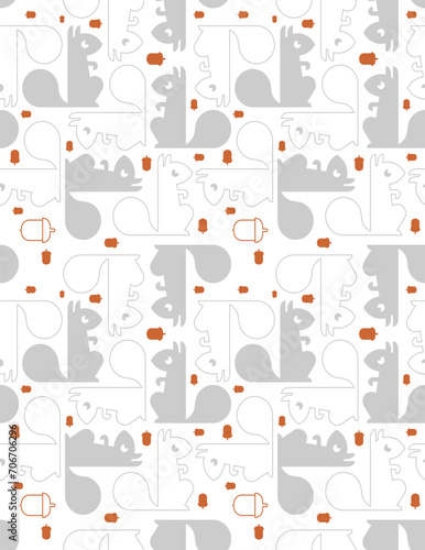 Squirrel pattern seamless. bun tree-dwelling rodent with a bushy tail background. Baby fabric texture