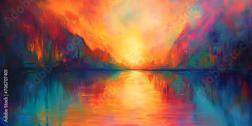 Uma imagem retratando uma paisagem serena no estilo do impressionismo, com pinceladas suaves capturando a jogada de luz na água e cores vibrantes e pontilhadas