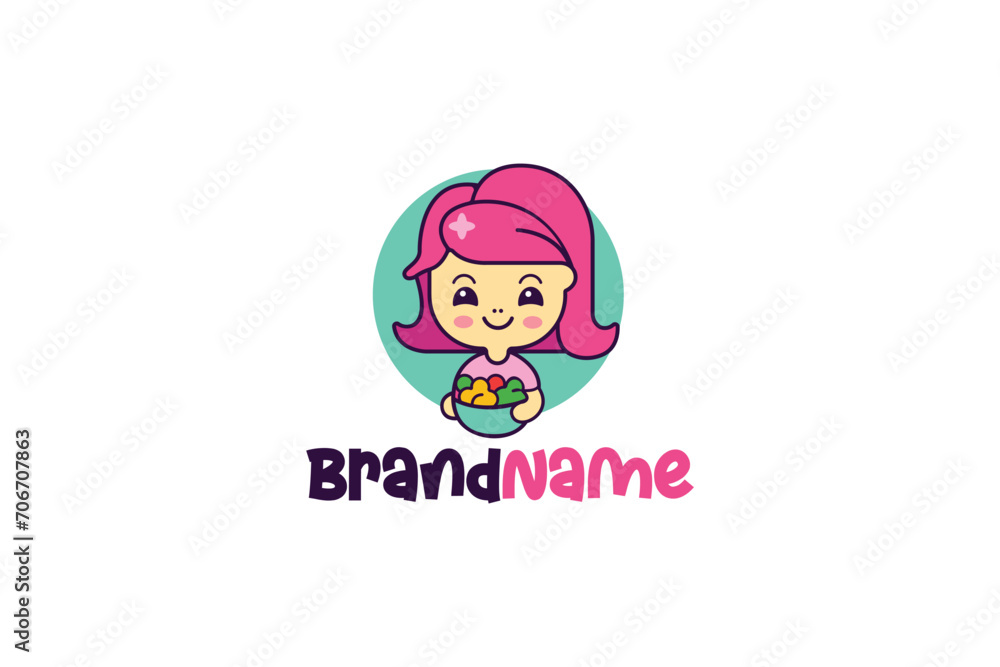 Creative logo design depicting a cute little cook girl. Creative logo design depicting a cute little cook girl.