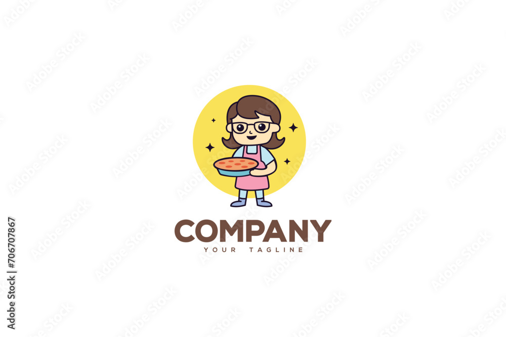 Creative logo design depicting a cute little cook girl. Creative logo design depicting a cute little cook girl.