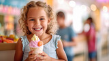 Adorable toddler girl joyfully enjoying an ice cream treat.