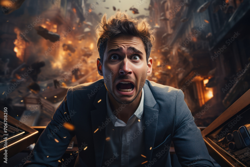 An upset entrepreneur facing business setbacks, illustrating the emotional rollercoaster of entrepreneurship. Generative Ai. An upset entrepreneur facing business setbacks, illustrating the emotional rollercoaster of entrepreneurship. Generative Ai.