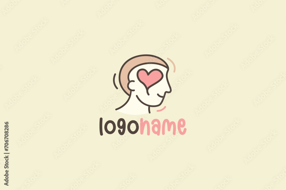Logo design depicting a person with a big heart inside his head.	