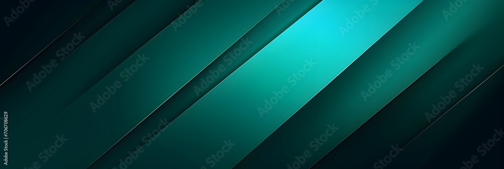 Obraz premium Black teal green blue abstract modern background for design. Dark. Geometric shape. 3d effect. Diagonal lines, stripes. Gradient. Light, glow. Metallic sheen. Minimal. Web banner. Wide. Panoramic.