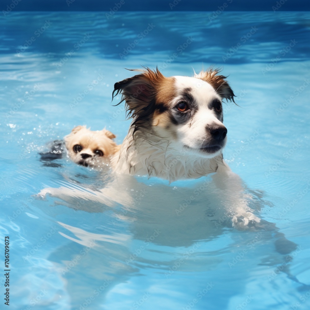Cute dog swimming sky amazing blue pool water picture