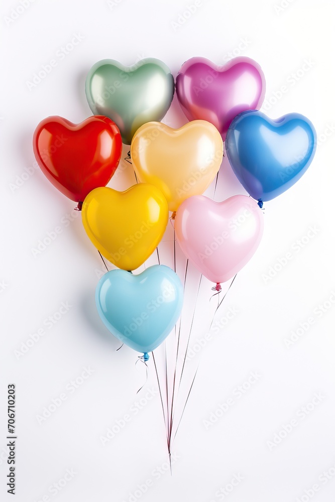 multicolor hearts shape balloons on white background. Valentines day concept