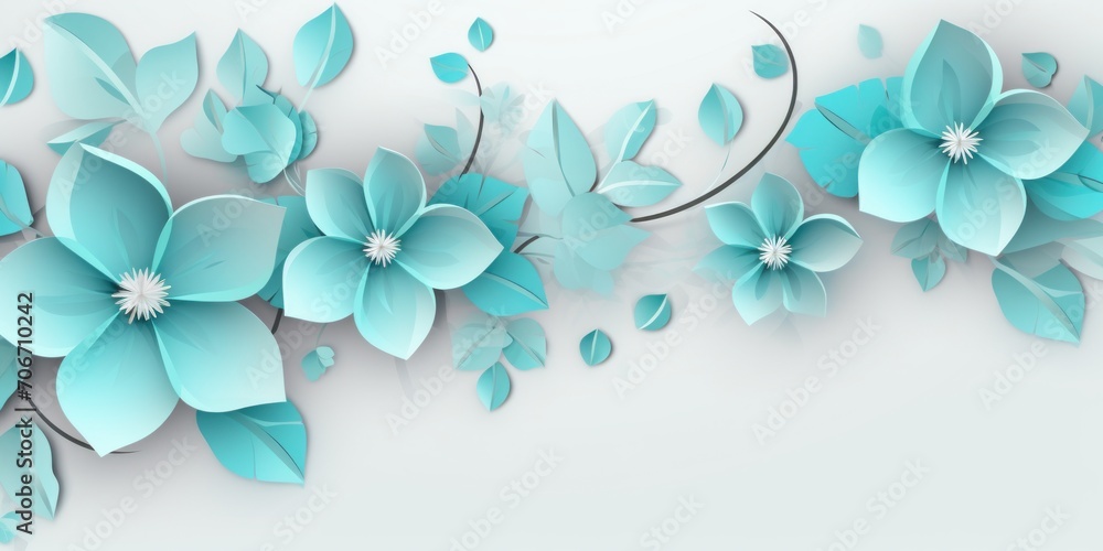 Turquoise pastel template of flower designs with leaves and petals