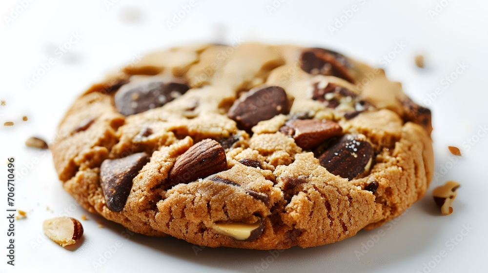 Chocolate chip cookies with almonds on white background. Shallow dof. Chocolate chip cookies with almonds on white background. Shallow dof.