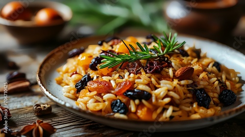 Risotto with raisins, nuts and dried apricots