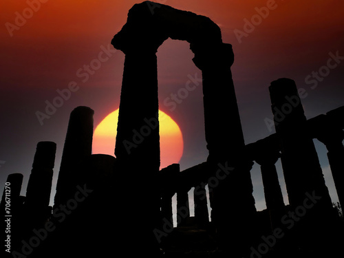 Agrigento (Italy, Sicily) the Valley of the Temples, a suggestive dawn illuminates the ruins of the Temple of Hera Lacinia (Juno)