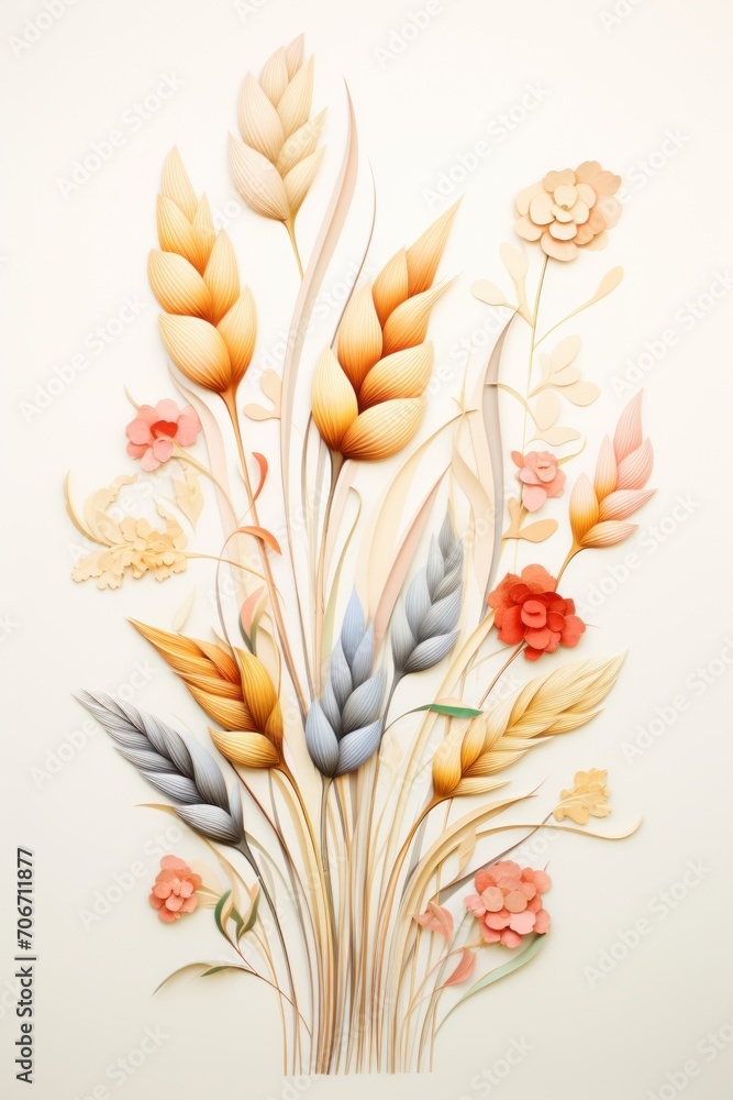 Wheat pastel template of flower designs with leaves and petals