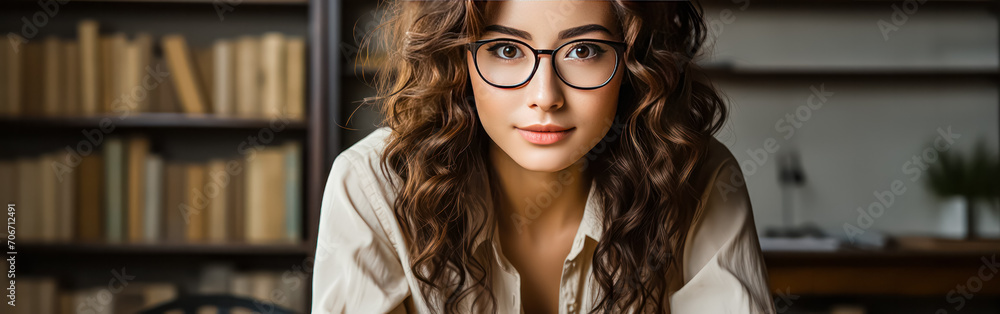 Portrait of a studious Asian girl in a crisp blouse Portrait of a studious Asian girl in a crisp blouse