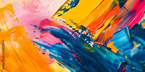 Uma imagem de close-up impactante de uma grande tela preenchida com pinceladas ousadas e vibrantes  mostrando a natureza expressiva e espont  nea da arte abstrata.
