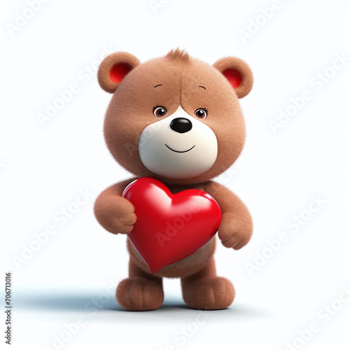 3d realistic cute Teddy bear holding big red heart. Romantic gift for Valentine's day or Love Celebration. © Ivan