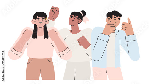 Diverse happy cheerful business team, colleagues characters, employees, rejoicing success, achievement, victory, progress at work together. Successful teamwork concept for web banner, mobile app.