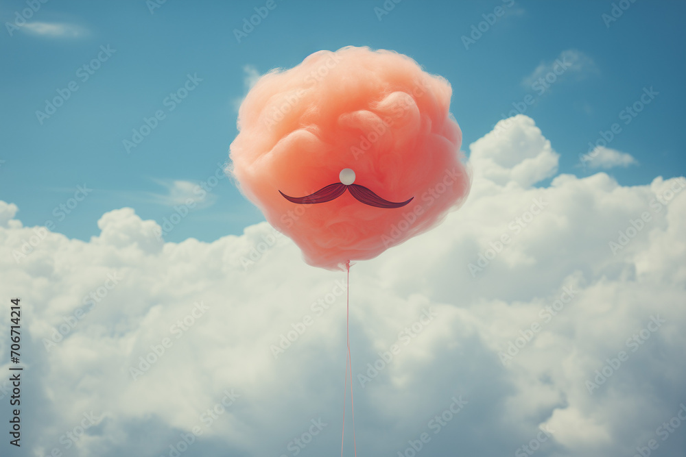 Fototapeta premium Cloud with a mustache, minimal concept