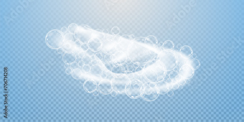 This vector template shows a bath foam with shampoo bubbles isolated on a transparent background. It can be used for advertising purposes. Mousse bath foam.