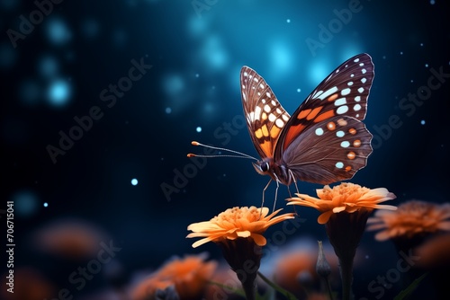 Butterfly on Flower, Dark Background, Dark Orange, Light Bronze, Natural Setting, Wildlife Macro, Vibrant Colors © panumas