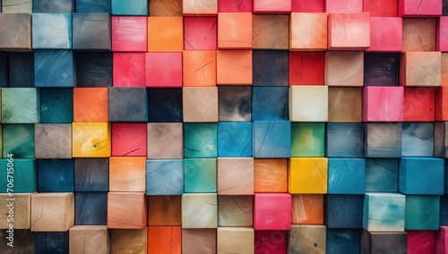 Colorful Wooden Blocks Close-Up: Stacked Stained Wood for Vibrant Background Texture