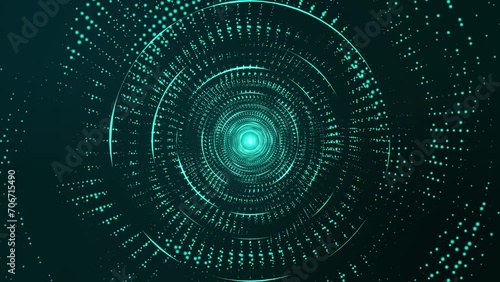 Abstract digital background. Big data visualization. Circular rotations of fantasy circle of colorful particles, beautiful color spiral, elegant particle background video. 4k animation.