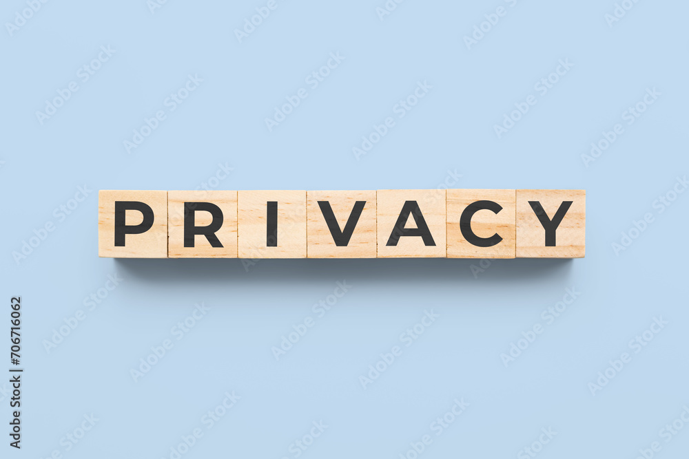 privacy wooden cubes on blue background privacy wooden cubes on blue background