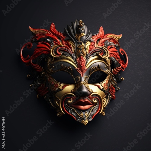 Elegant black gold and red festival venetian face mask image